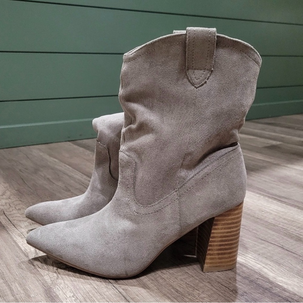 Miim Gray Suede Western-Style Ankle Booties- Size 9